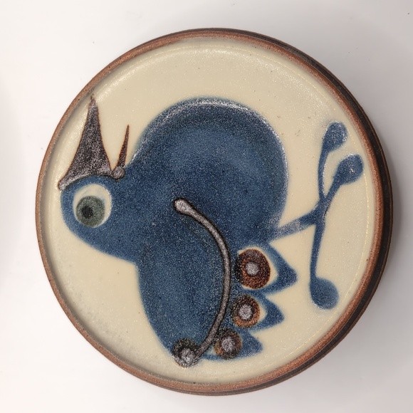 Erling & Karin Heerwagen Signed Studio Pottery Trinket Box w Lid Blue Bird Motif - Picture 6 of 7
